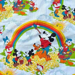 Vintage Disney Mickey Mouse Fabric Rainbow Donald Colorful SIZE